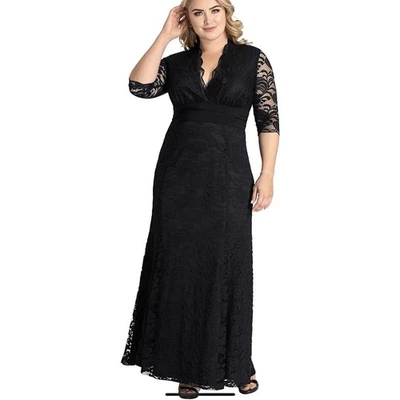 Kiyonna Dress 2X Black Lace Maxi Screen Siren Style Gown Formal Party Gala Lined - Image 1 of 4