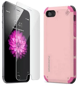 PureGear Soft Pink Dualtek Case Cover + Tempered Glass for iPhone 8 Plus, 7 plus - Picture 1 of 10