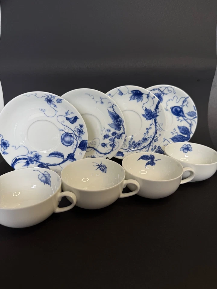 Juego de 4 tazas y platillos de té azul Williams Sonoma Ormonde diseño mixto Foto 1 de 4