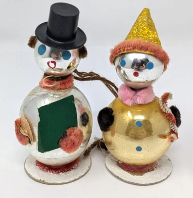 De colección Años 50 Brillante Muñeco de Nieve Coro Niño y Niña Navidad Adornos Japón Fieltro Chenilla Foto 1 de 4