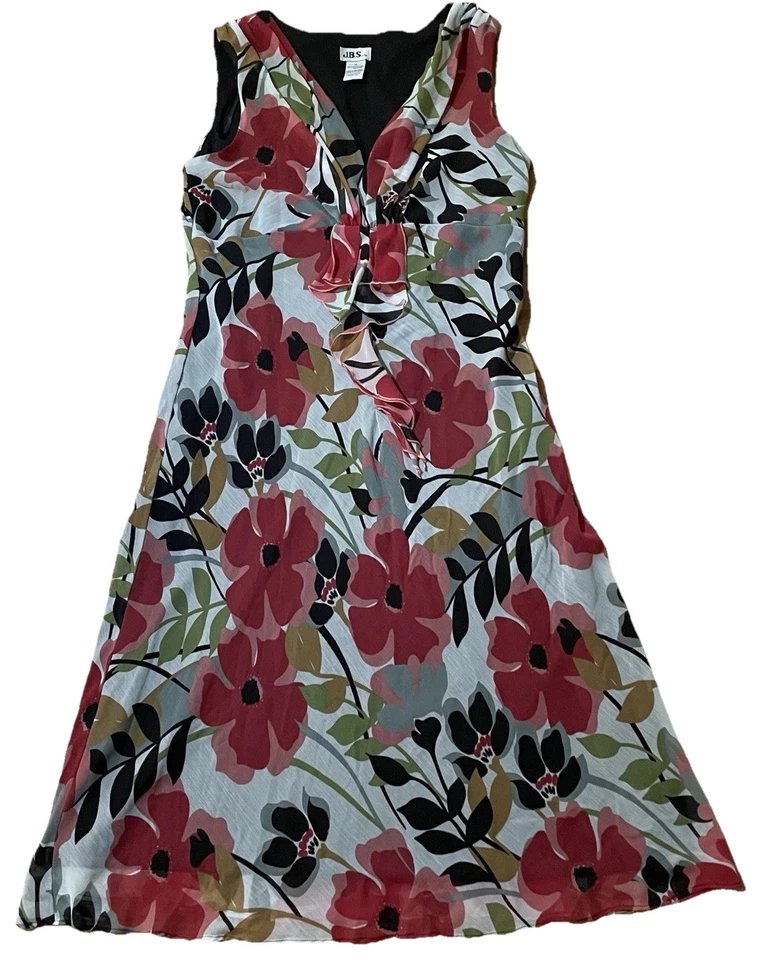 Vestido De Colección JBS LTD Rojo Flor Sol Cuello en V Sin Mangas con Detalle de Volantes Talla 14 Boho Foto 1 de 4