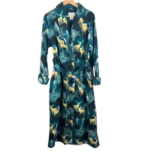 VTG Cypress Plush  Bath Robe Men’s M Fleece Nature Print Deer Cabincore Novelty - Picture 1 of 7