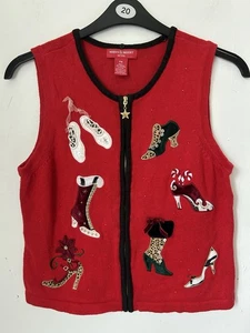 Vintage Merry & Bright Red Waistcoat Vest Christmas Knit Medium, Christmas Shoes - Picture 1 of 14