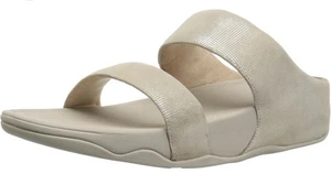FITFLOP LULU SLIDE SANDALS SHIMMER CHECK BEIGE US 8 EUR 39 LEATHER SUEDE SHOES - Picture 1 of 6