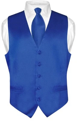 Conjunto de corbata de cuello y chaleco de vestir de seda liso color AZUL REAL Biagio para hombre L Foto 1 de 4