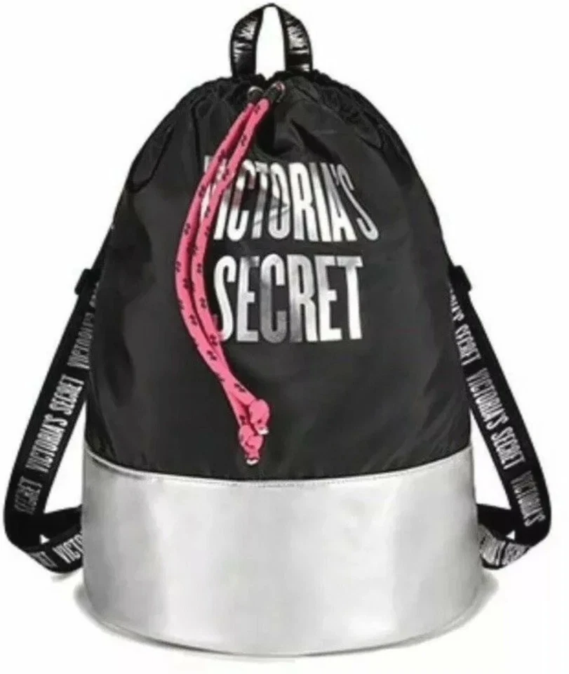 Victoria's Secret Tote 2018 Weekender Drawstring Gym Bag Black