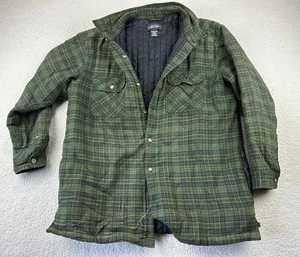 Vintage Mens Shirt Jacket Large Green Cotton Plaid Quilted Flannel Shacket - Picture 1 of 7