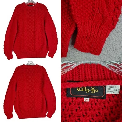 Vintage Tally Ho Fisherman Sweater Women's Medium Red Wool Cable Knit Pullover - Image 1 of 4