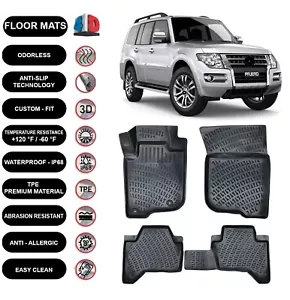 Floor Mats Liner Fits Mitsubishi Pajero (2006-2015) Waterproof 4D Molded 4pcs - Picture 1 of 4