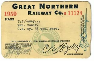 1950 GROSSE NORTHERN RAILWAY G.N.RY. VETERAN FAHRER MITGLIEDERPASSKARTE - Bild 1 von 2
