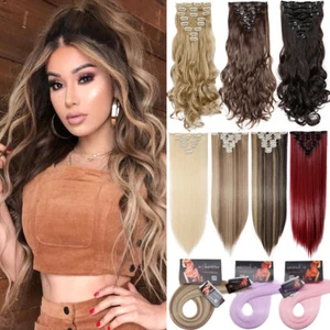 100 % echtes natürliches mega dick wie Echthaar 8 Stück Full Head Clip In Haarverlängerungen - Bild 1 von 52
