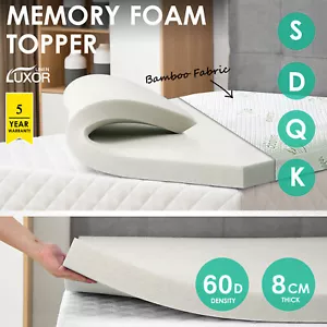 Bamboo Cover Memory Foam Mattress Topper Underlay All Size 8CM Pad Mat - Picture 1 of 14
