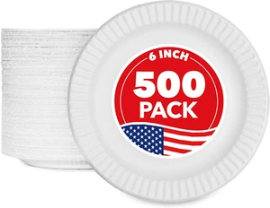 6-Inch Paper Plates Uncoated, Everyday Disposable Dessert Plates 6" Paper Plate - Picture 1 of 12