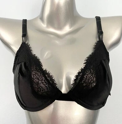 Camiseta sexy Victoria's Secret nova com etiquetas sem forro veludo e renda preta semi sutiã - Imagem 1 de 4