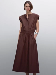 Massimo Dutti Damen Kleid mittellang ärmellos Cinched-Waist - Bild 1 von 13