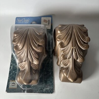 2 Decorative Brackets SET Corbels Curtain Drape Acanthus Leaf Sconce Swag Gold - Image 1 of 4