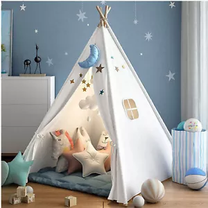160CM Groß Tipi Zelt Kinderzelt'Spielzelt Indianerzelt In&Outdoor Spielhaus Weiß - Bild 1 von 11