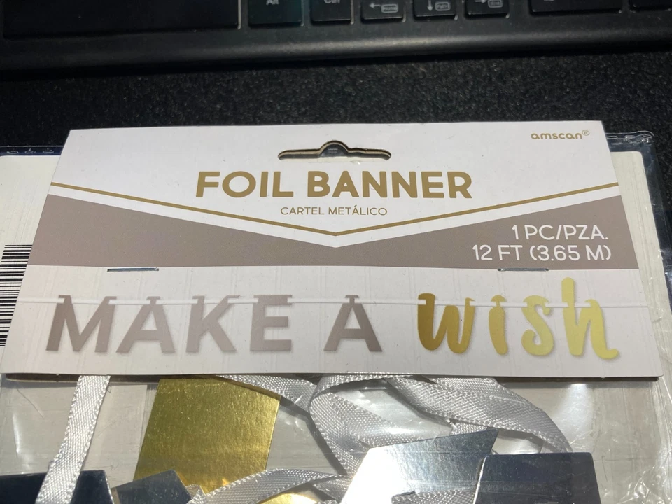 Banner metálico Make A Wish plateado y dorado 12 pies de largo nuevo 6" letras nuevo Foto 1 de 1