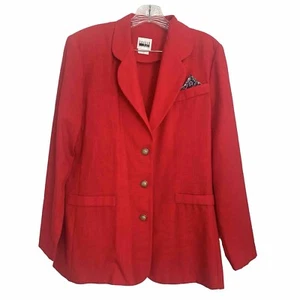 Leslie Fay Gr. 10 Vintage Lippenstift Rot Blazer Gold Knopf Jacke Einstecktuch - Bild 1 von 9