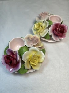 Par de Candelabros Rosas Rosa De Colección Aristócratas Flores Hueso China - Imagen 1 de 11
