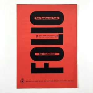 Folio Bold Extra Condensed / Italic | Bauer Alphabets Inc, type specimen leaflet - Picture 1 of 7
