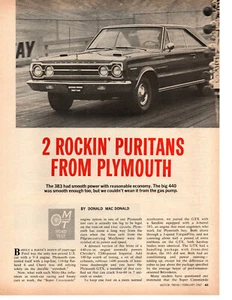 1967 PLYMOUTH SATELLITE 383 / GTX 440 ~ ORIGINAL ROAD TEST / ARTICLE / AD - Imagen 1 de 2