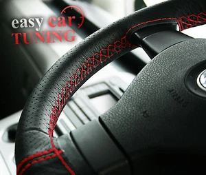 SCHWARZ PERFORIERT ECHTLEDER LENKRADABDECKUNG FÜR ALFA ROMEO 147 ROT ST - Bild 1 von 5