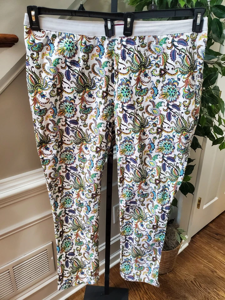 Jessica London Women's White Floral Cotton Mid Rise Skinny Legs Pants Size 22W - Image 1 of 4