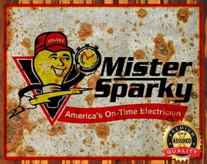 Letrero de metal Mister Sparky - American's On-Time Electrician - Angustiado 11 x 14 - Imagen 1 de 4