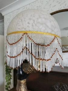 Vintage Art Deco Style Beaded Mottled Glass Ceiling Light Shade 25cm/12" - Picture 1 of 24