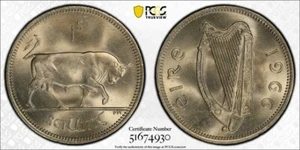 1966 Ireland 1 Shilling PCGS MS66 Lot#G9765 Gem BU! Top Graded! - Picture 1 of 4