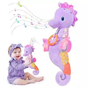 Baby Toys 0-6 Months,Infant Musical Seahorse Stuffed Animals Sensory Toys with B - Picture 1 of 12