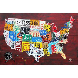 LICENSE PLATE MAP OF THE US - POSTER 24x36 - UNITED STATES USA TRAVEL 10205
