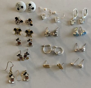 Disney’s Mickey Mouse Fashion Earrings 14 Pairs Small Stud Drop/Dangles Crystals - Picture 1 of 19