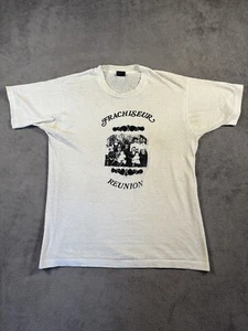 VINTAGE Family Reunion Shirt Mens Large Franchiseur Paper Thin 70s Graphic Print - Picture 1 of 12