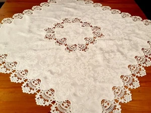 Premium Classic 85*85cm Square 'White Self-Patterned lace' Polyester Tablecloth - Picture 1 of 6