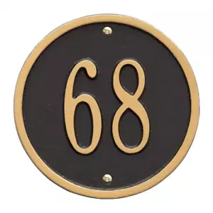 Elegant Round Petite Black/Gold Wall Address Plaque 1-Line Display - Picture 1 of 2
