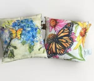 2 Climaweave Butterfly Watercolor Pillow Indoor Outdoor Sally Roberts Cushion15” - Picture 1 of 18