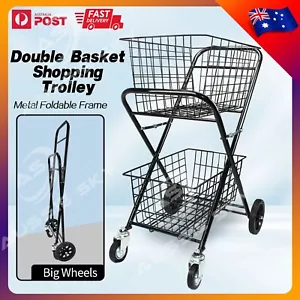 Heavy Duty Double Basket Shopping Trolley Collapsible Folding Tennis Ball Cart - Picture 1 of 5