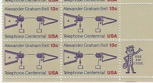 US Alexander Graham Bell Telephone Centennial 13c Zip Block of 4 Scott #1683 - Picture 1 of 1
