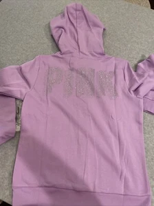 Victoria’s Secret PINK Bling Rhinestones Zip Hoodie Jacket Petal Purple - Picture 1 of 9