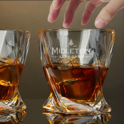 DWUNK CREATION Custom Engraved Midleton Very Rare Whiskey Glass – 10 oz Twisted Rocks Glass