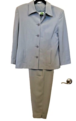 CACHE COLLECTION LIGHT BLUE MICROFIBER SUIT JACKET LARGE & DRESS PANT SZ 10 - Image 1 of 4
