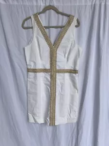 Lilly Pulitzer Bentley shift dress white gold v-neck sleeveless women’s size 14 - Picture 1 of 6