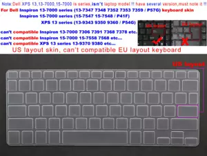 Keyboard Cover Skin for Dell XPS 13-9343 9350 9360 P54G 15-7547 7548 P41F P57G - Picture 1 of 4