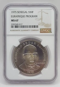 1975 Senegal 50 Francs Silver Coin - Eurafrique Program - NGC MS67 - KM#5 - Picture 1 of 5