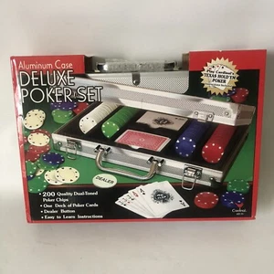 DELUXE POKER SET ALUMINUM CASE 200 DUAL TONED POKER CHIPS AND POKER CARDS - Picture 1 of 3