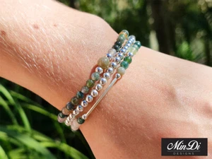 Handmade Stackable Stretch Bracelets With Sterling Silver & Indian Agate - Picture 1 of 11