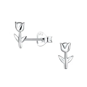 Silver Tulip Flower Stud Earrings - 925 Sterling Silver Women's Jewelry - Picture 1 of 1