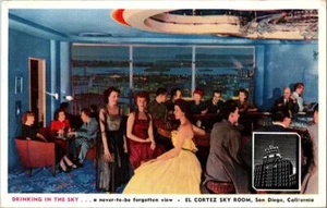 50's Glamour Advertising Postcard El Cortez Sky Room San Diego California - Picture 1 of 1